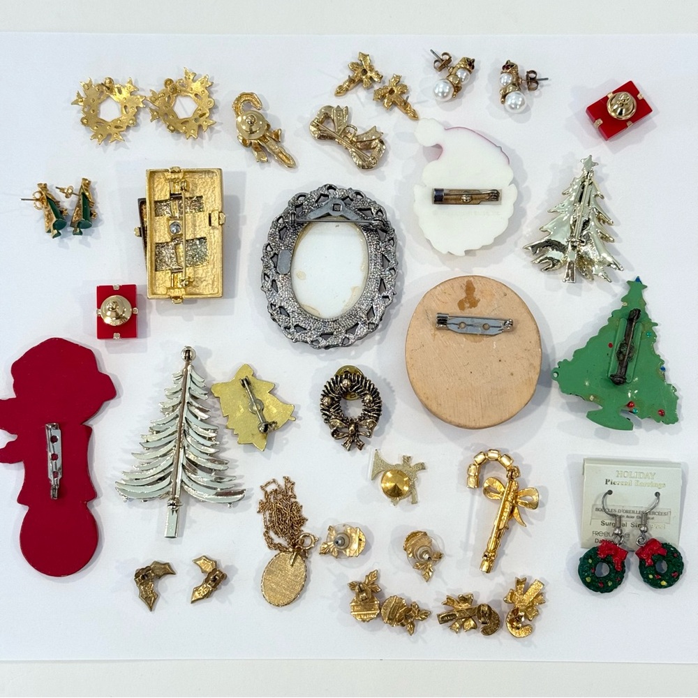 Vintage Christmas Jewelry Lot Avon Eisenburg Ice Candy Cane Brooch Rhinestone - Picture 14 of 16